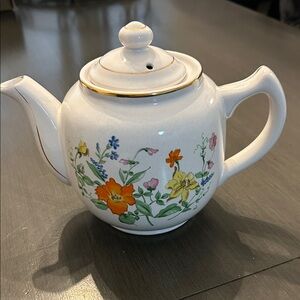 Vintage Floral Ceramic Teapot with Gold Accents